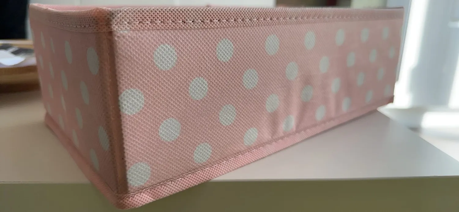 mDesign Aufbewahrungsbox Stoffbox 2 Fächer rosa-weiß 35,6 cm