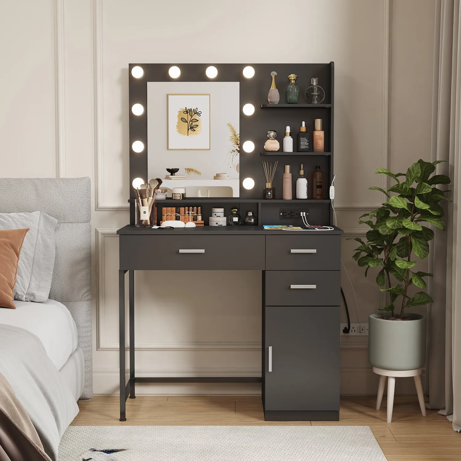 Lifewit Schminktisch Weiß mit Spiegel und LEDs
