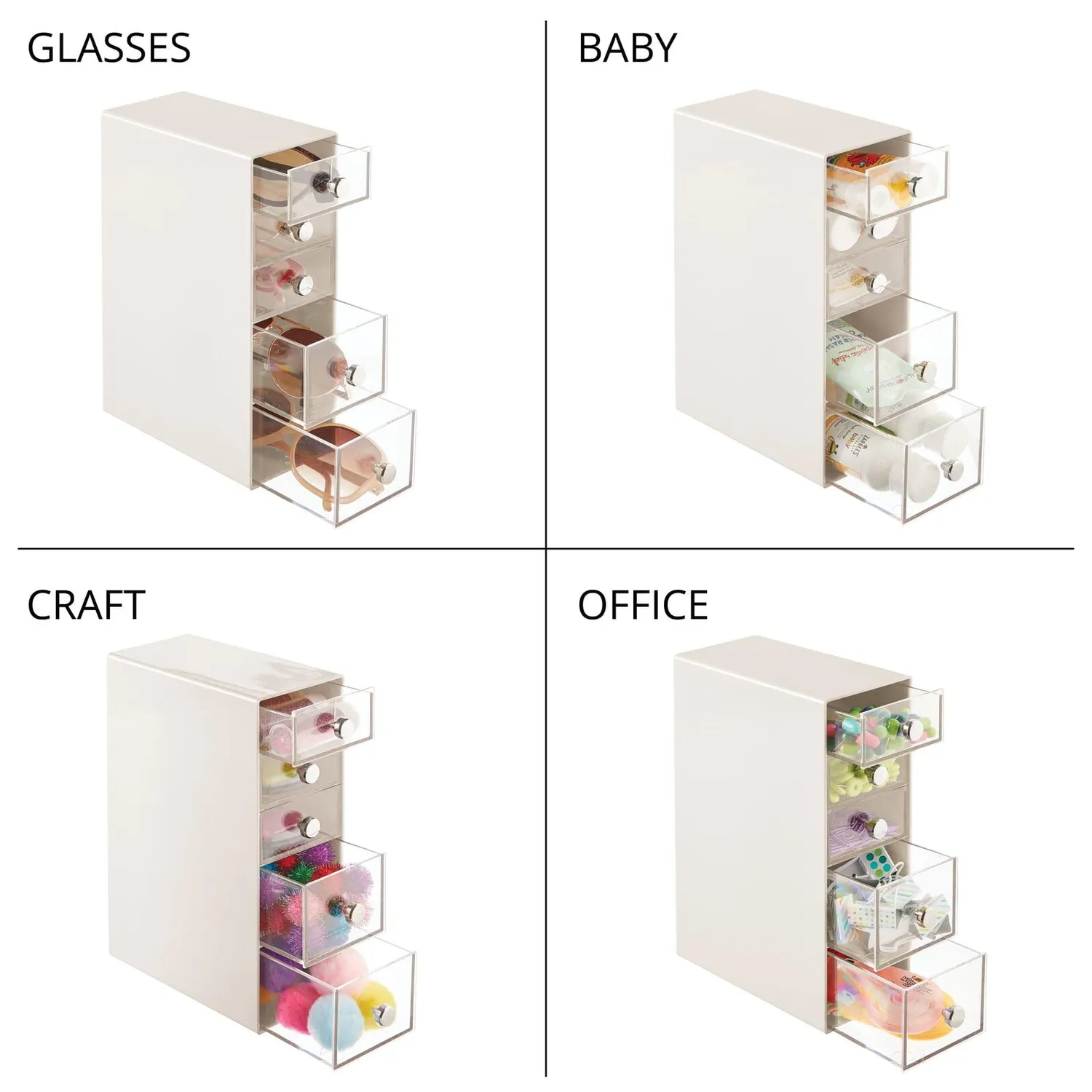 mDesign Make-up Organizer 5 Schubladen cremefarben transparent