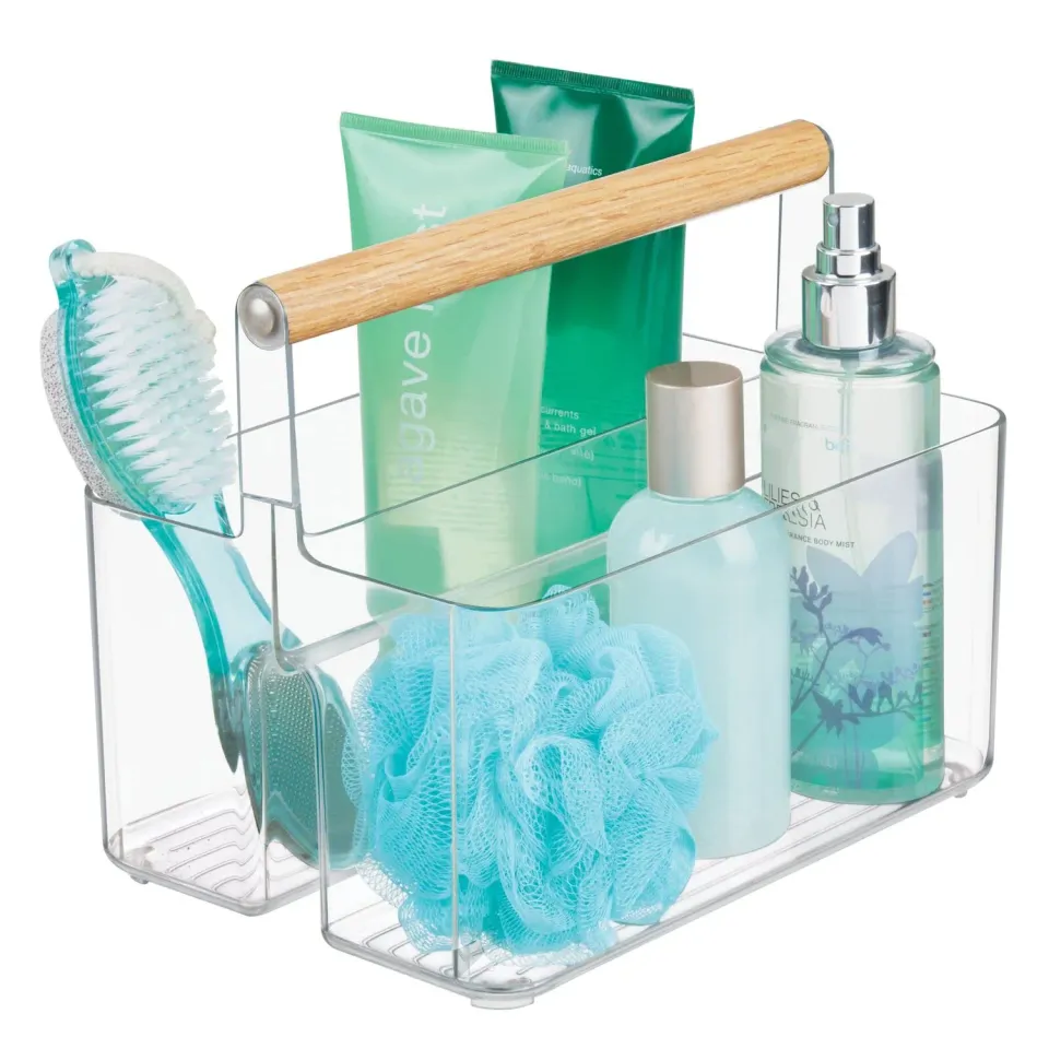 mDesign Bad Organizer Korb 2 Fächer transparent-natur Griff