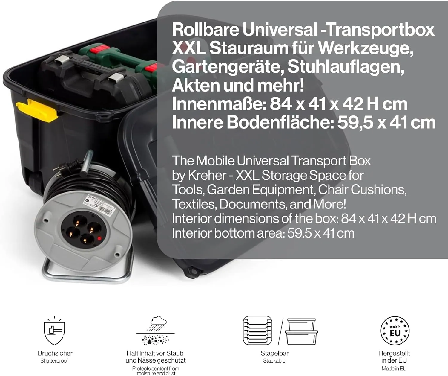 Kreher Rollbox Kissenbox 145 Liter schwarz mit Rollen