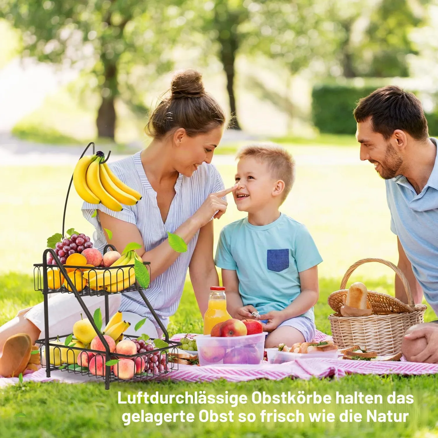 Bomclap Obstkorb 2-stöckig Bronze Metall mit Bananenhalter