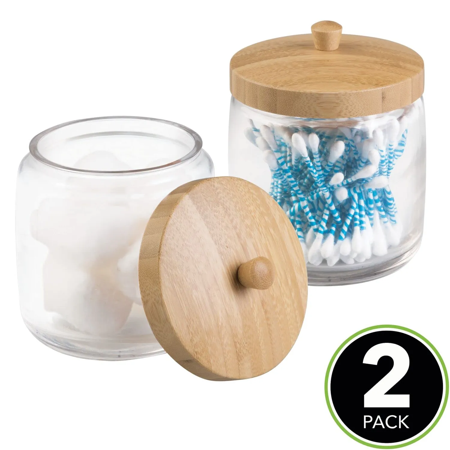 mDesign Wattepadspender Glas Bambus 2er-Set