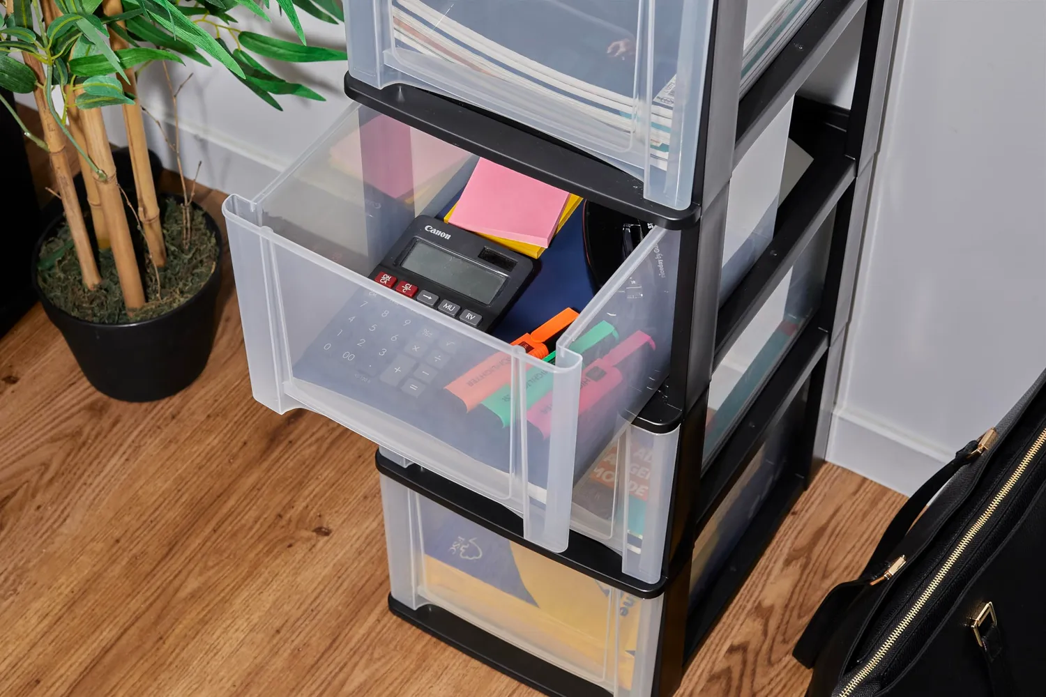 Iris Ohyama DDOCH Schubladenbox 4x13L Schwarz A4 BPA-frei