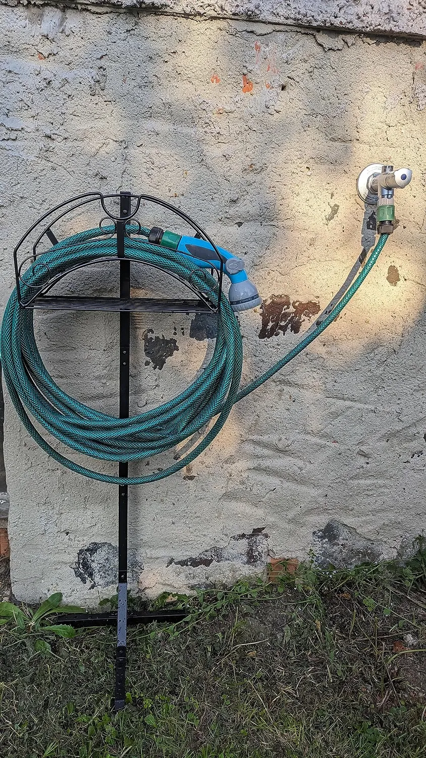 BOMCLAP Gartenschlauchhalter freistehend Metall schwarz Ablage