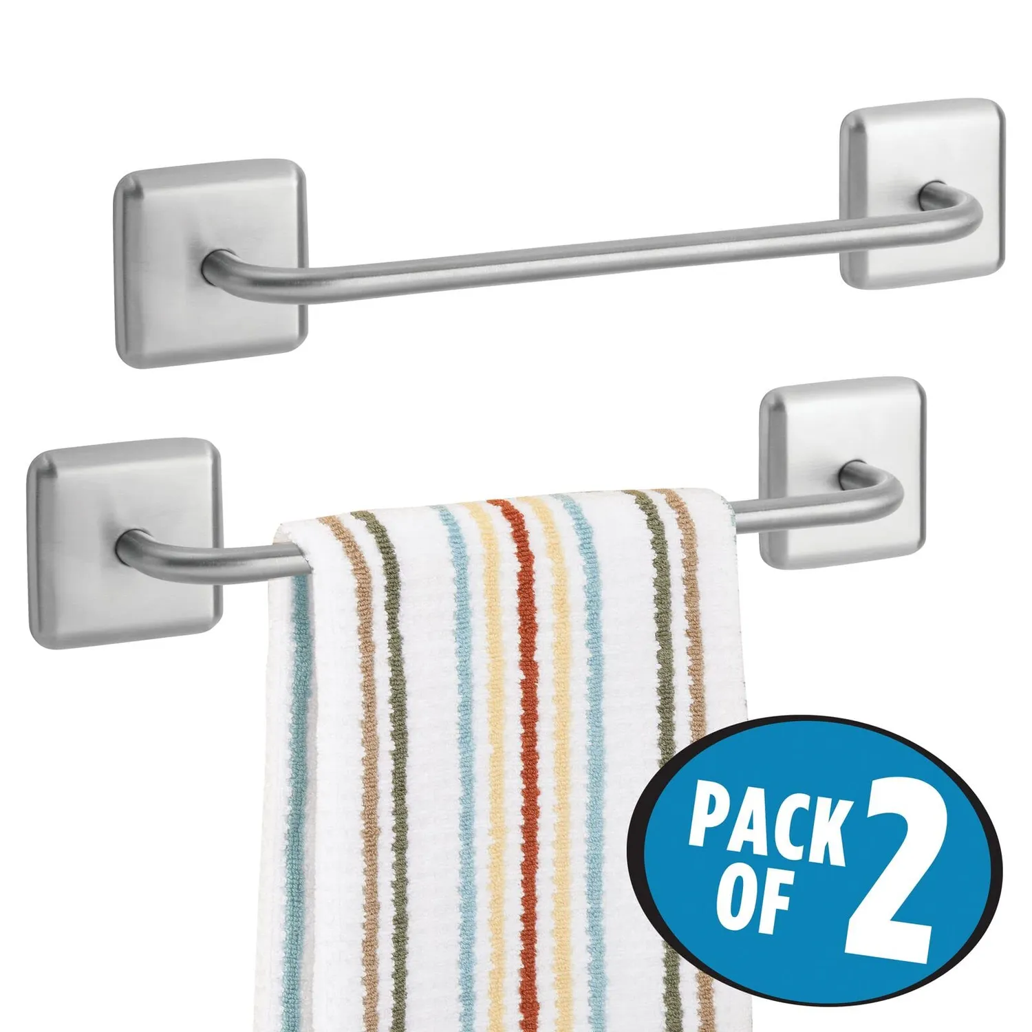 mDesign Handtuchhalter Selbstklebend Edelstahl Silber 2er