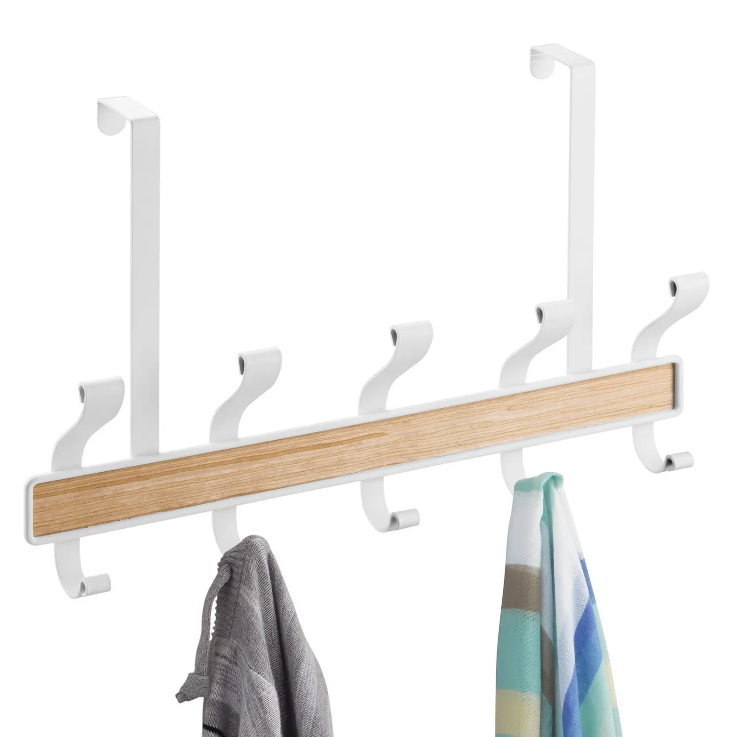 mDesign Hakenleiste 5 Doppelhaken Tür Weiß Holz Garderobe