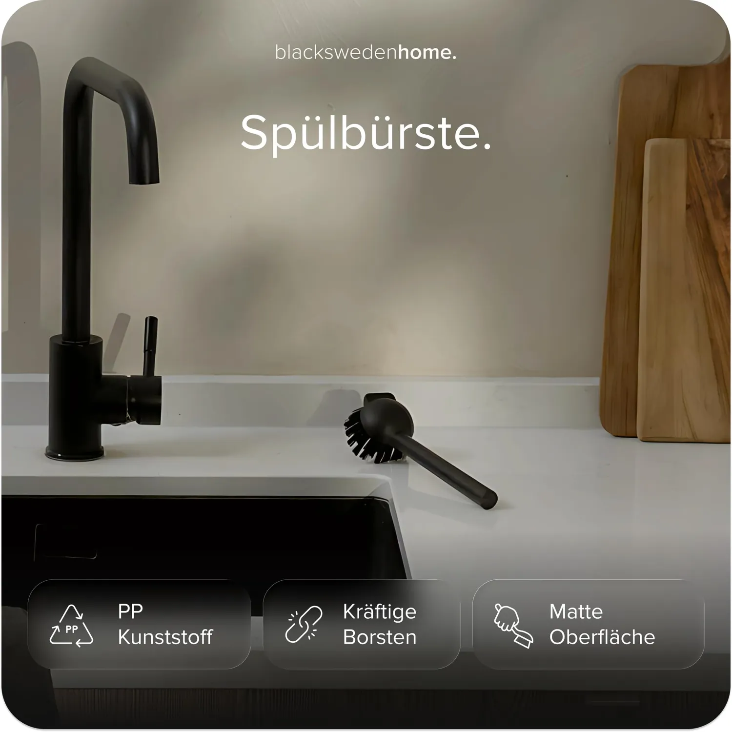 blackswedenhome Spülbürste Geschirrbürste schwarz 2 Stück hart