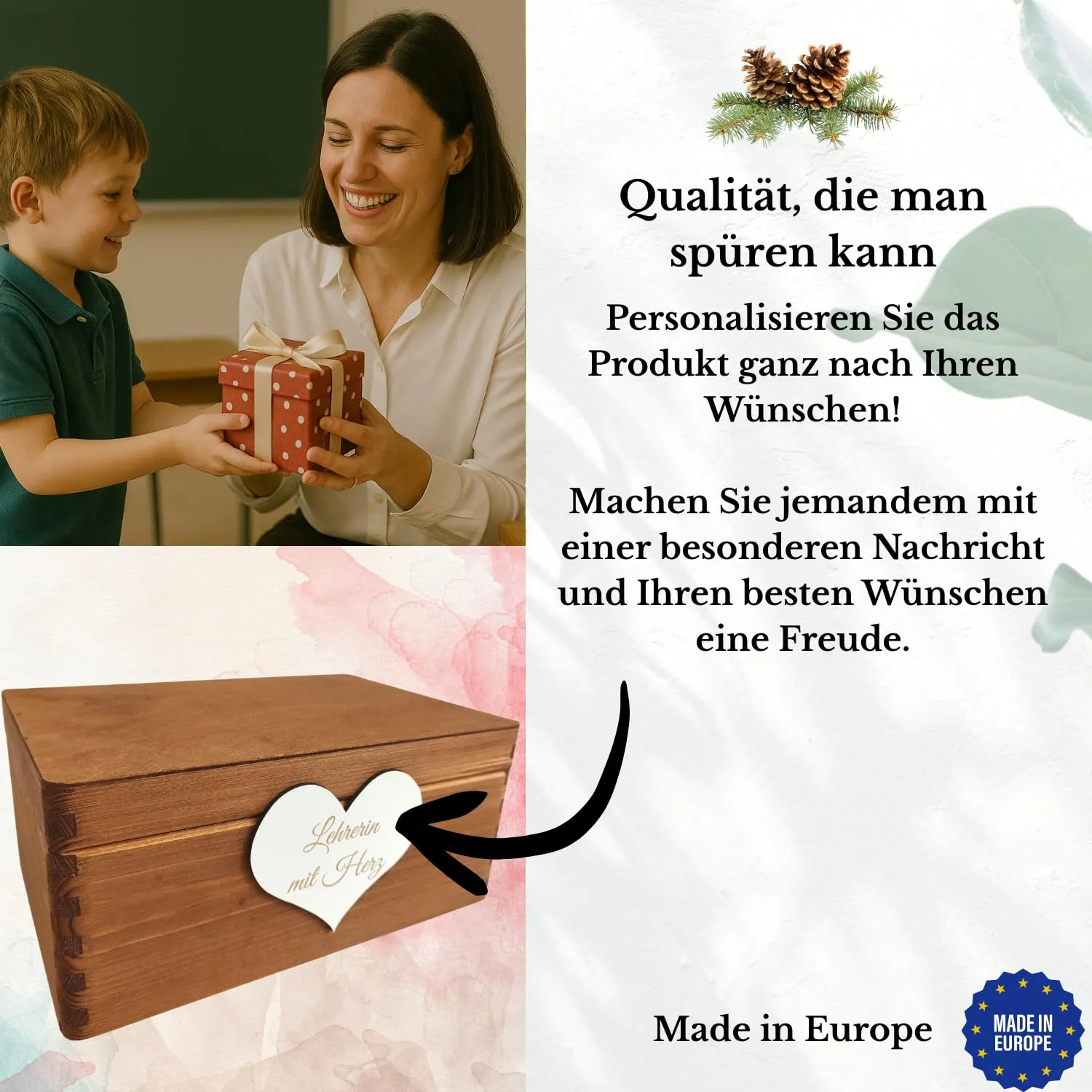 GoodFreshDecor Holzbox mit Deckel 30x20x14 cm Herz Gravur braun