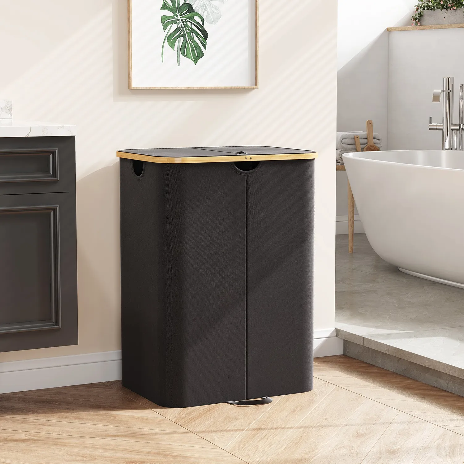 Lifewit Wäschekorb 120L Schwarz mit Deckel