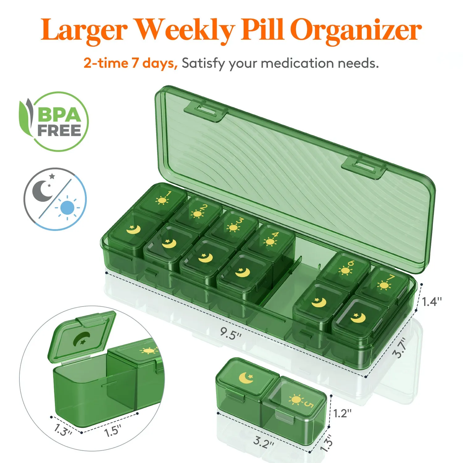 Lifewit Pillenbox 7 Tage grün lichtdicht