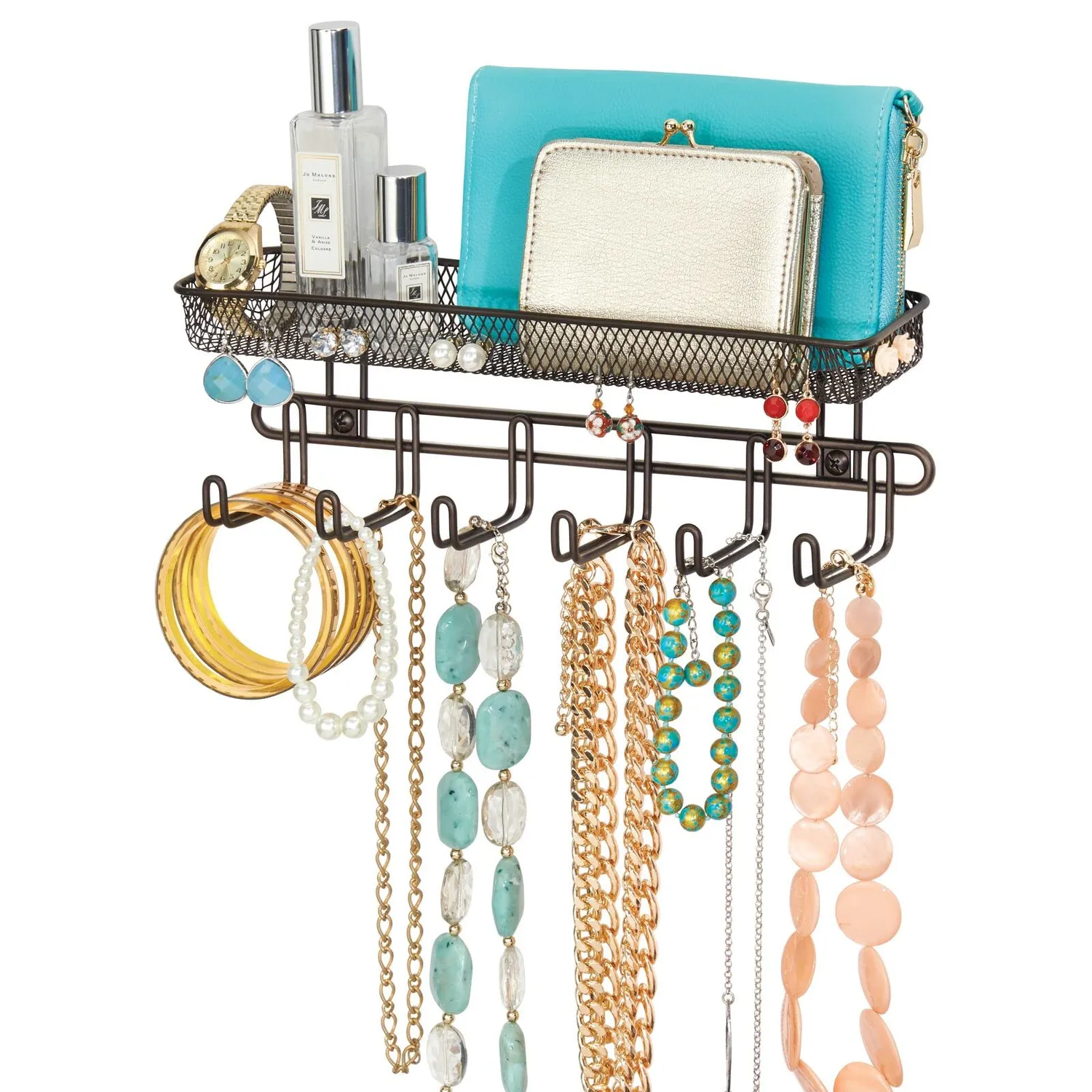 mDesign Schmuck-Organizer Wand 6 Haken Bronze 27,9 cm