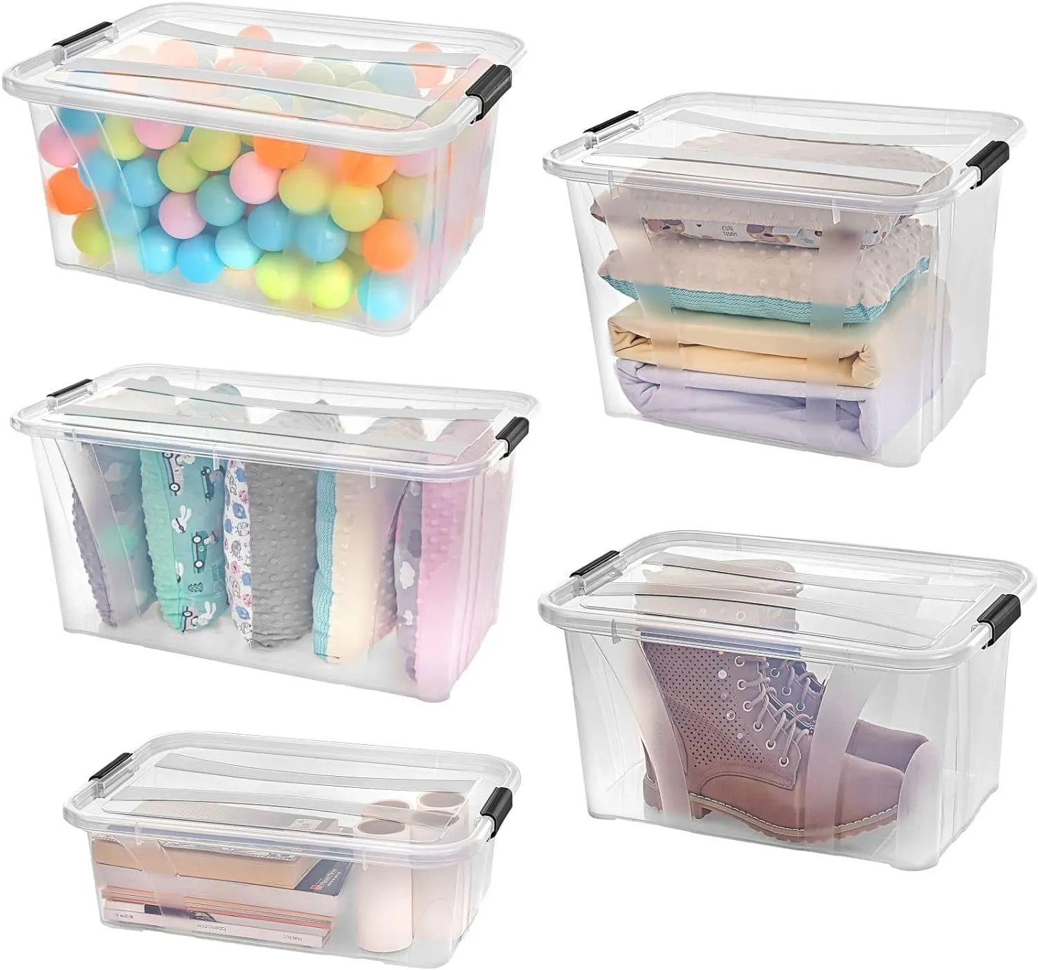 astor24 Aufbewahrungsbox 22 Liter transparent 3er-Set Deckel