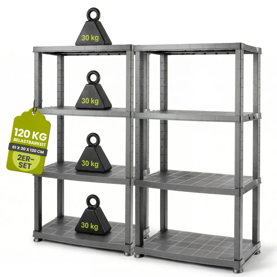 Kreher Neo Kunststoffregal 4 Böden Grau 30kg 2er Set