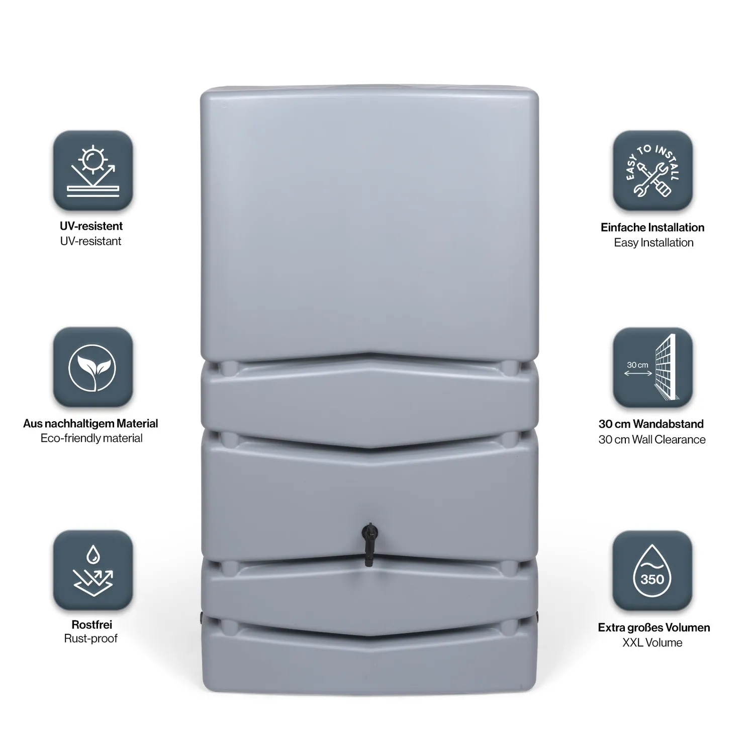 Kreher Aqua Tower Regentonne 350 Liter grau mit Hahn