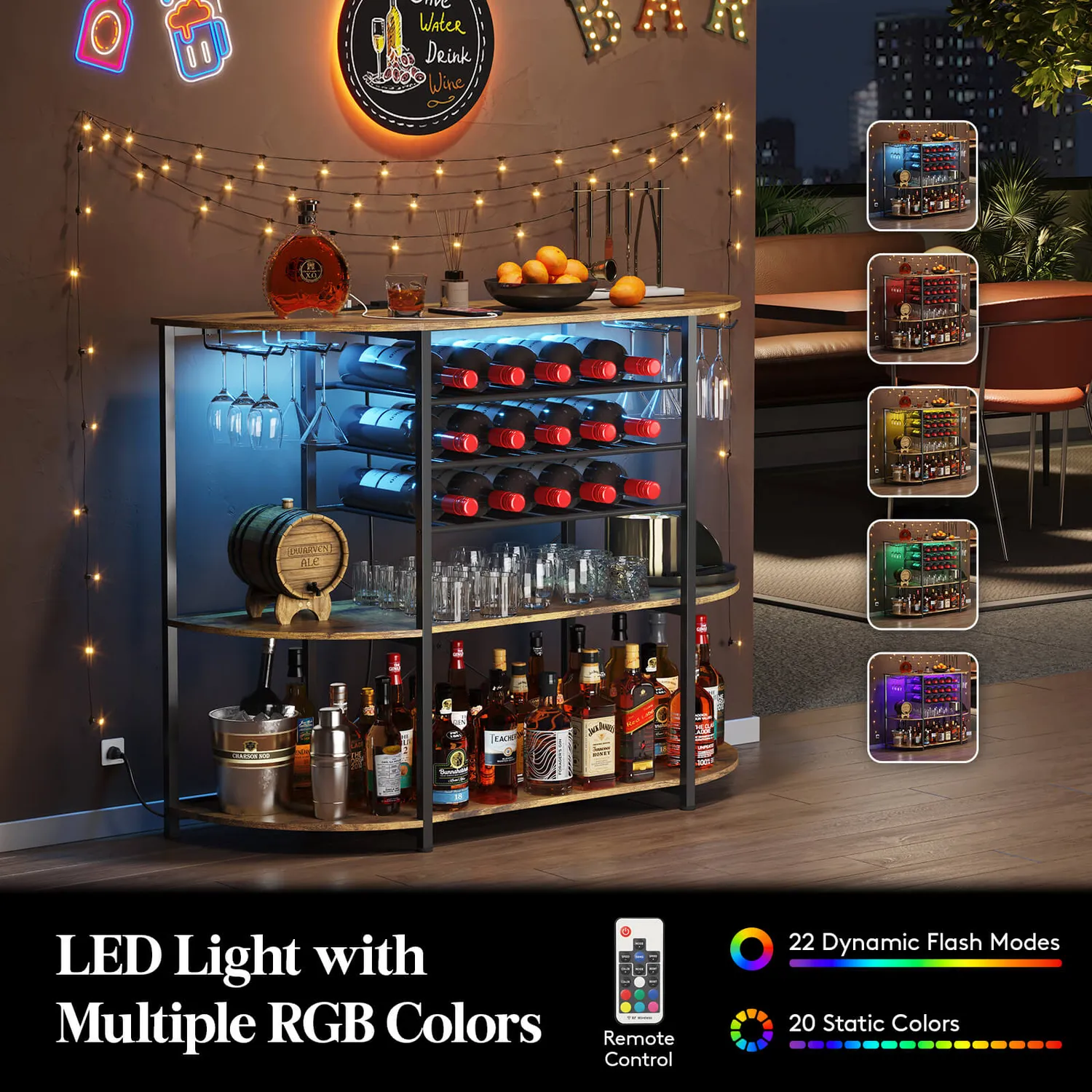 Lifewit Wine Rack Bartisch Weinregal mit LED und Steckdose
