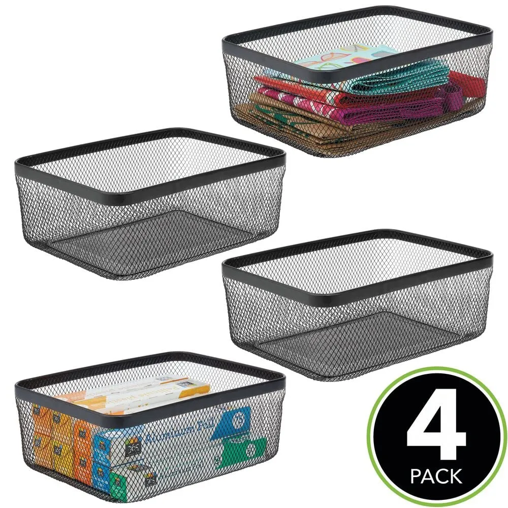 mDesign Drahtkorb 4er-Set Schwarz Metall 40,6 cm Aufbewahrung