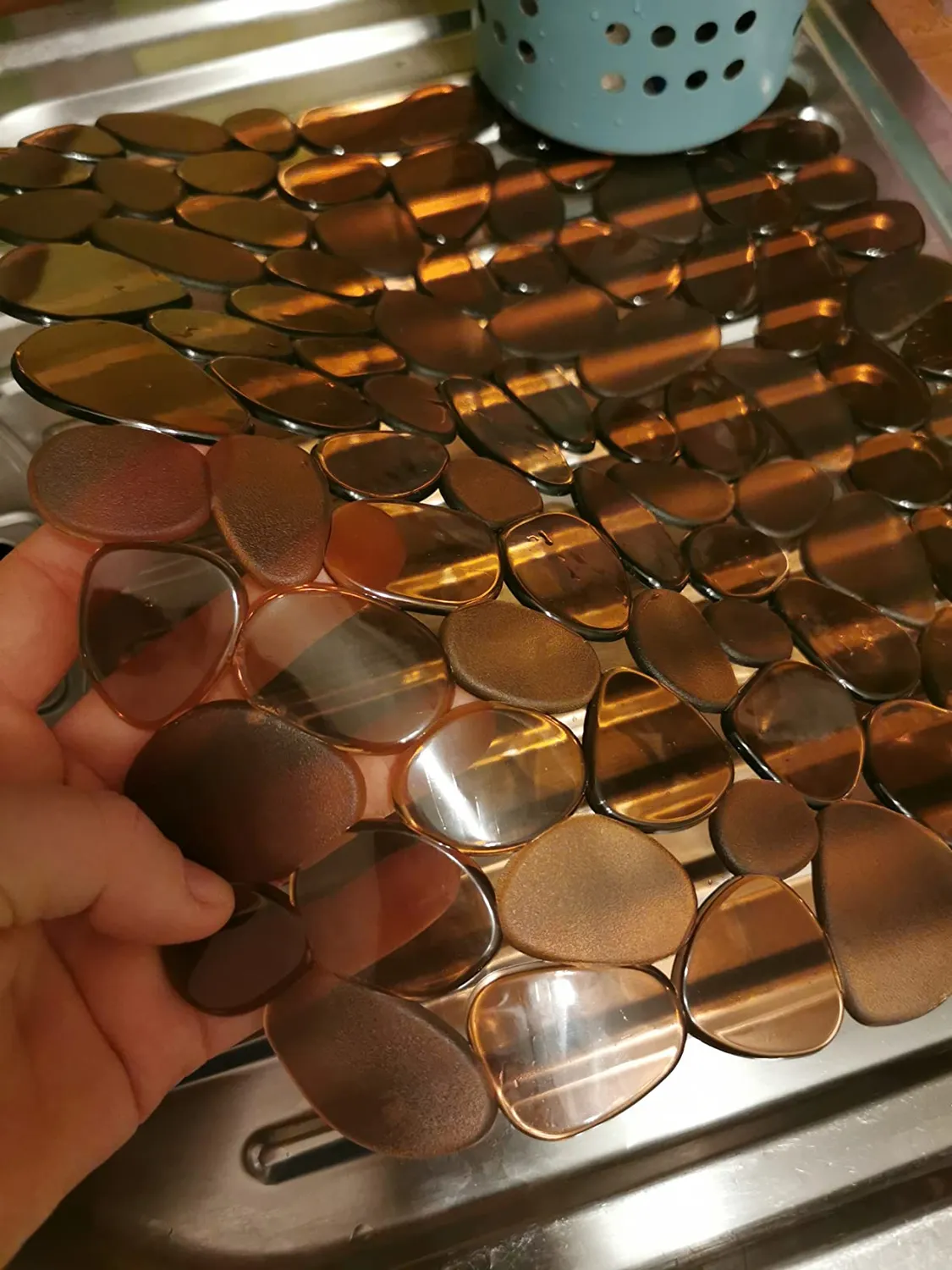 mDesign Spülenmatte PVC 2 Stück Bernstein Kiesel