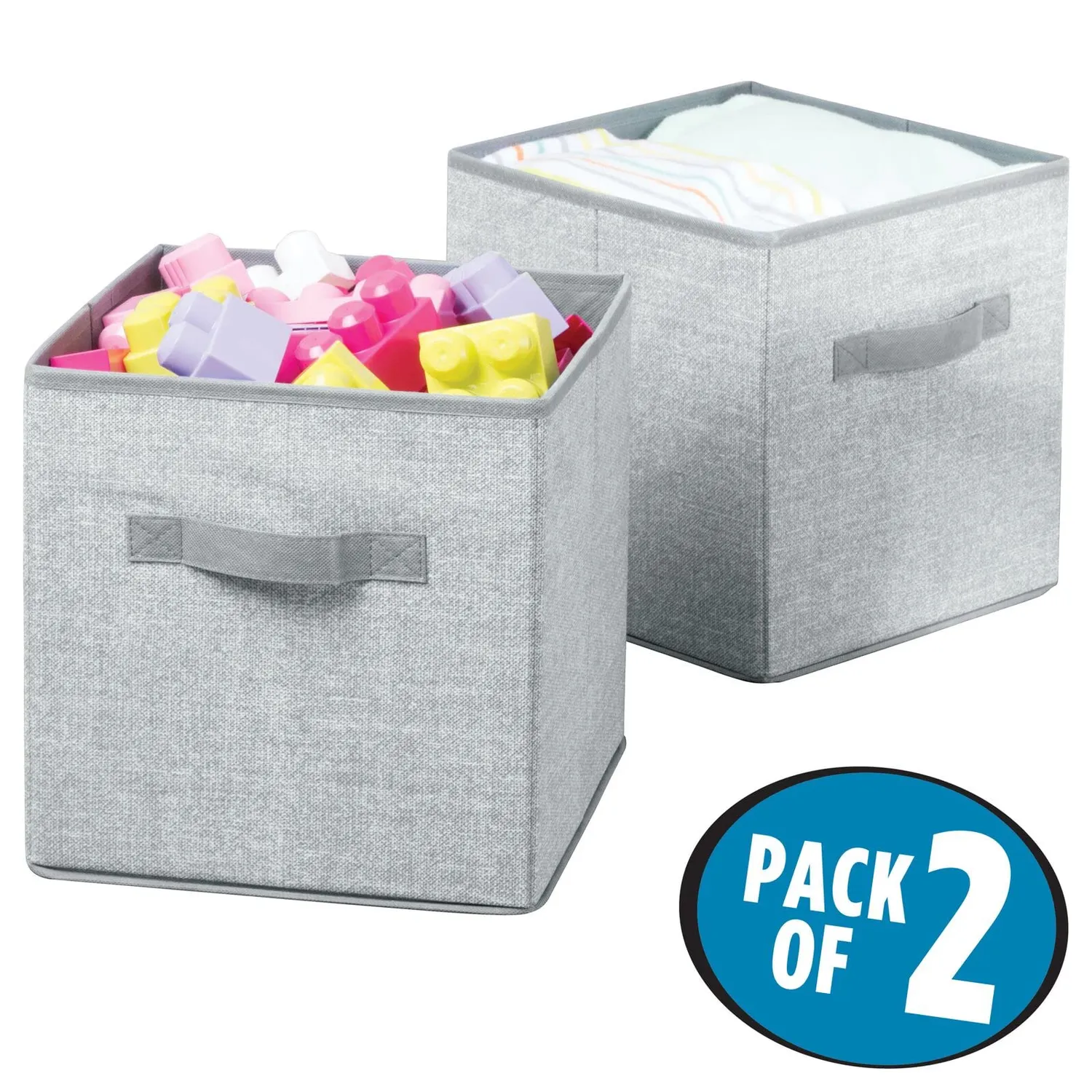 mDesign Aufbewahrungsbox Spielzeugkiste 2er-Set grau Stoff Griffe