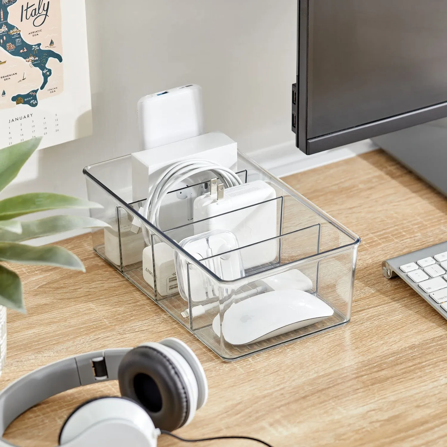 mDesign Aufbewahrungsbox 4 Fächer 2er-Set transparent