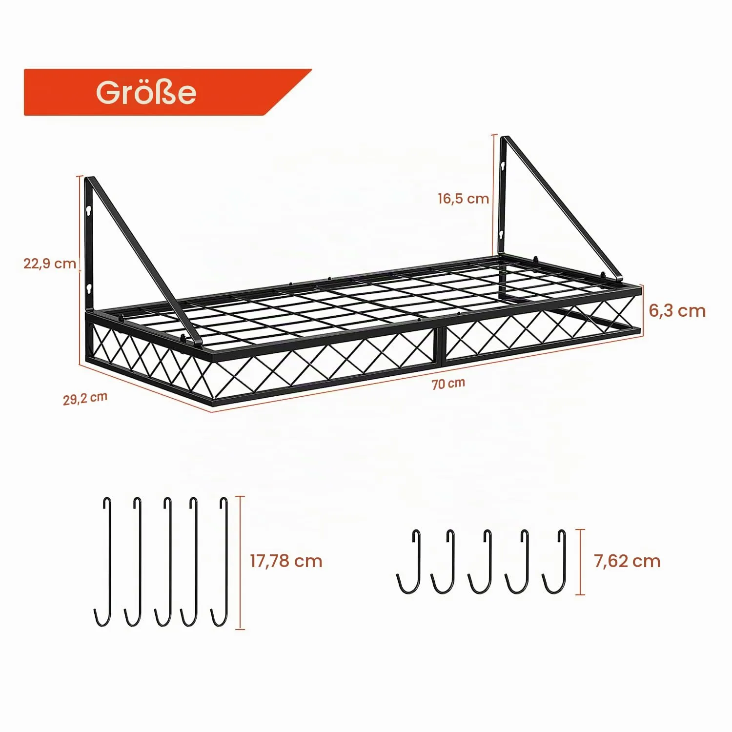 BOMCLAP Küchenregal Pfannenhalter Eisen schwarz 70 cm mit 10 Haken