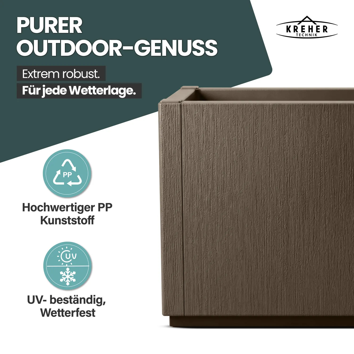 Kreher Ethica Pflanzkasten 35L schmal 2er-Set taupe