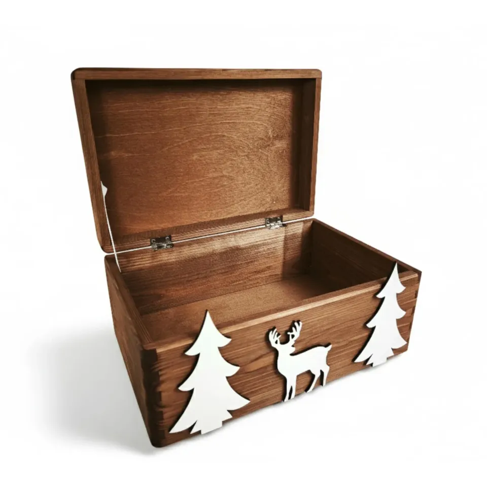 GoodFreshDecor Holzbox Weihnachten 30x20x14 cm Tanne Rentier braun