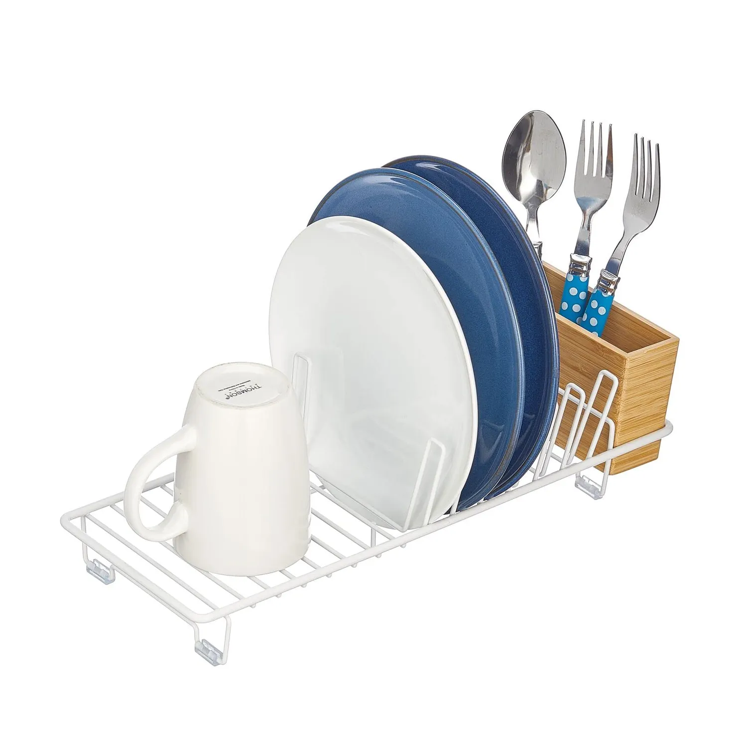 mDesign Abtropfgestell Abtropfkorb Metall weiß mit Besteckhalter