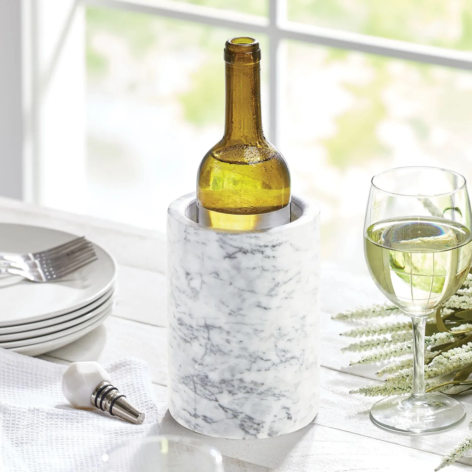mDesign Weinkühler Flaschenkühler weißer Marmor 1 Flasche