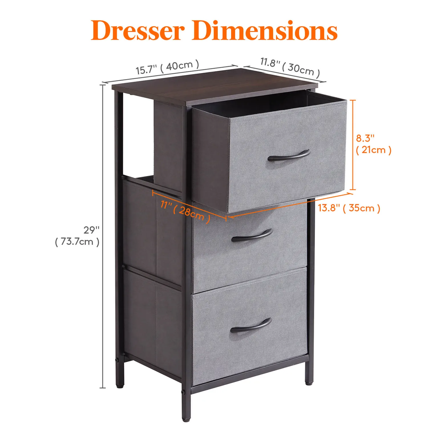 Lifewit Small Dresser 3-Schubladen Kommode Dunkelgrau Stoff