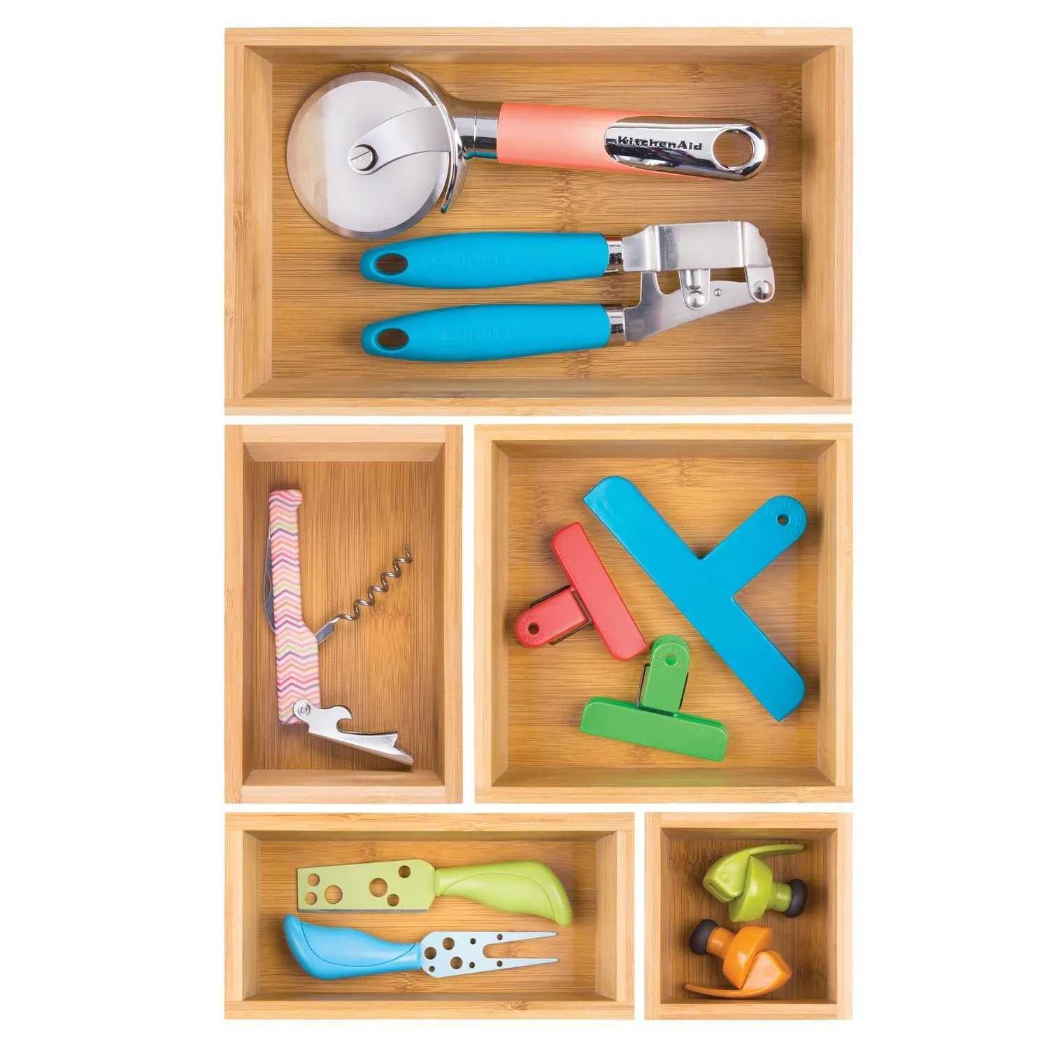 mDesign Schubladenbox Bambus Organizer 5er-Set Natur