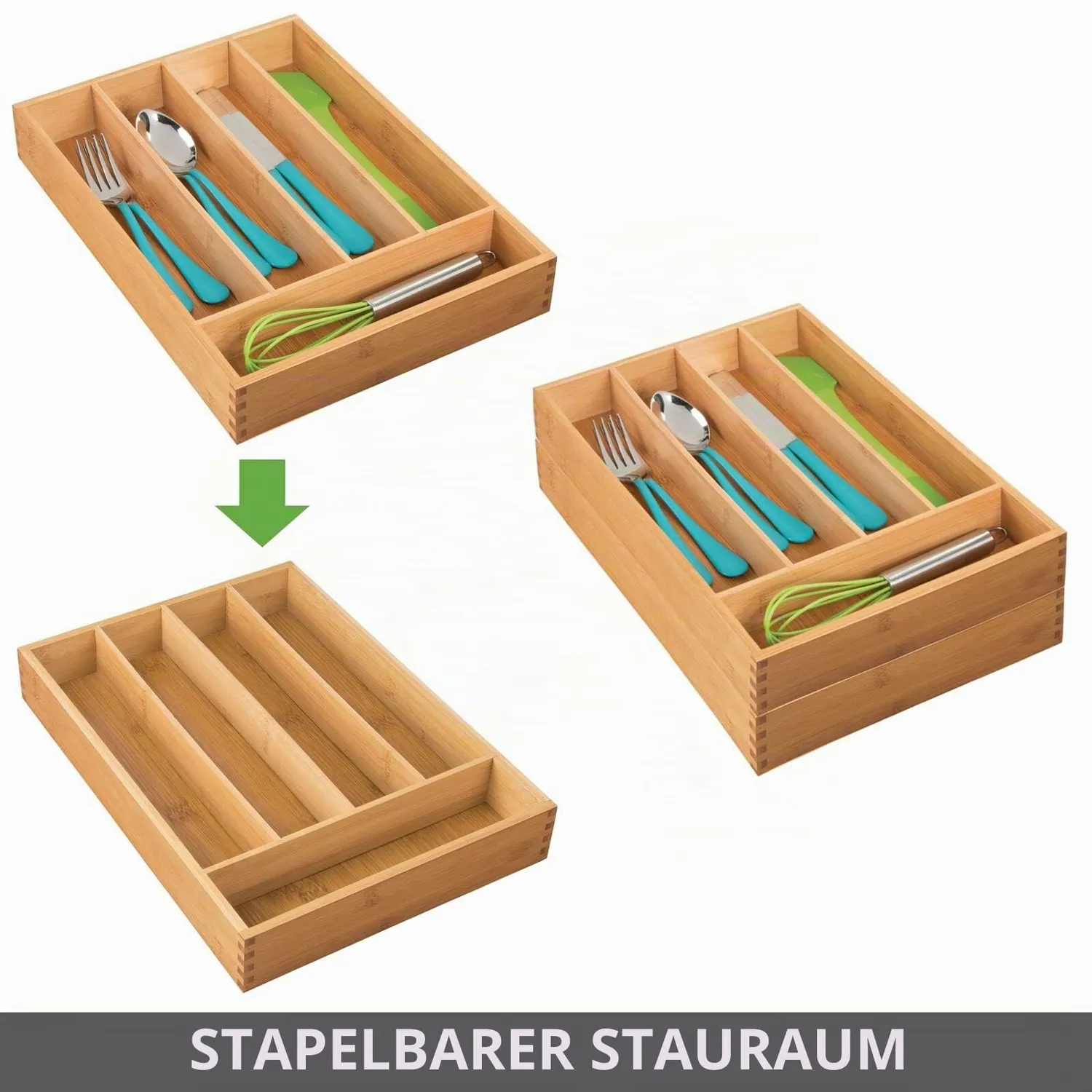 mDesign Besteckkasten Schubladen Organizer Bambus 35,6 cm