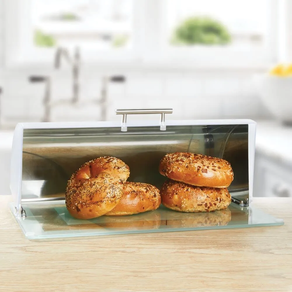 mDesign Brotkasten Metall Glas mattsilber mit Sichtfenster