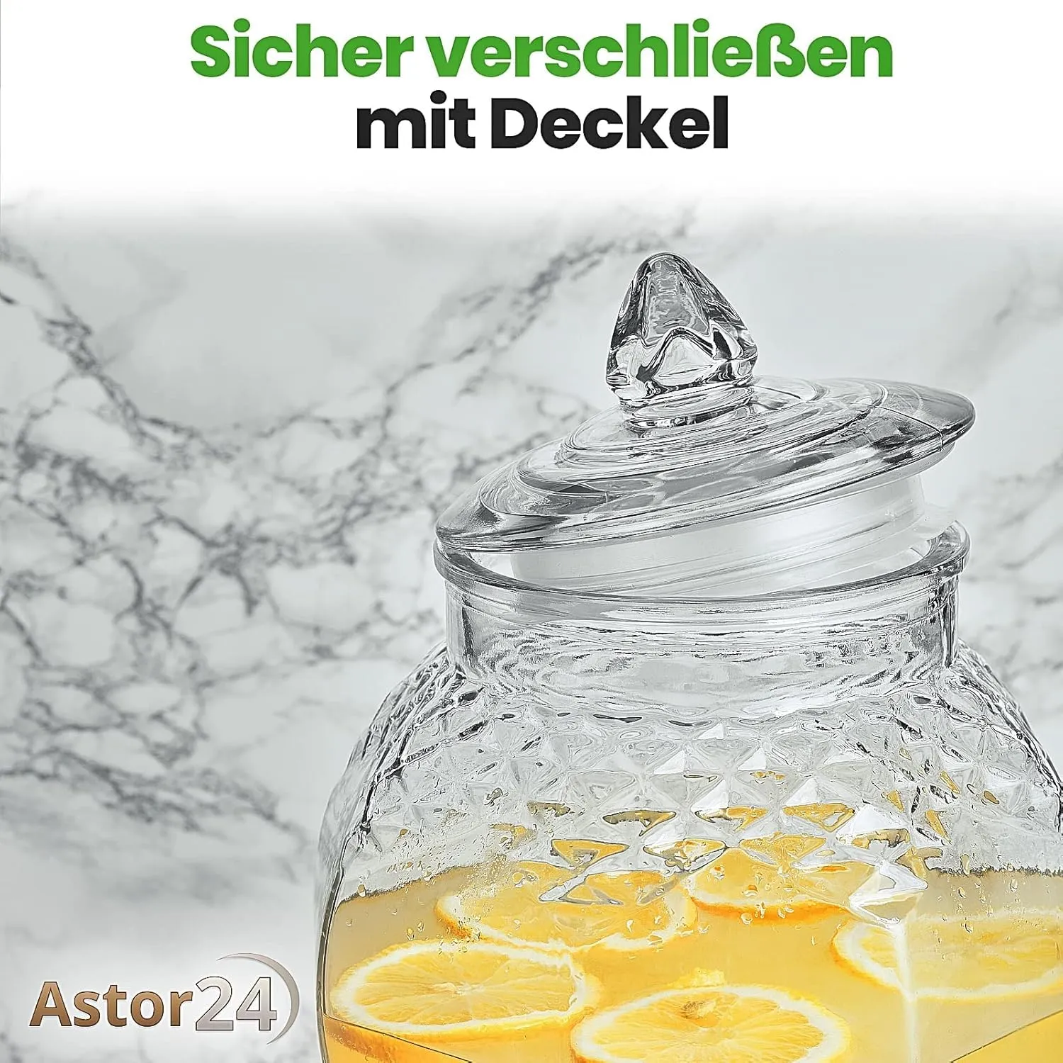 astor24 Getränkespender Glas 8 Liter Edelstahl-Zapfhahn mit Ständer