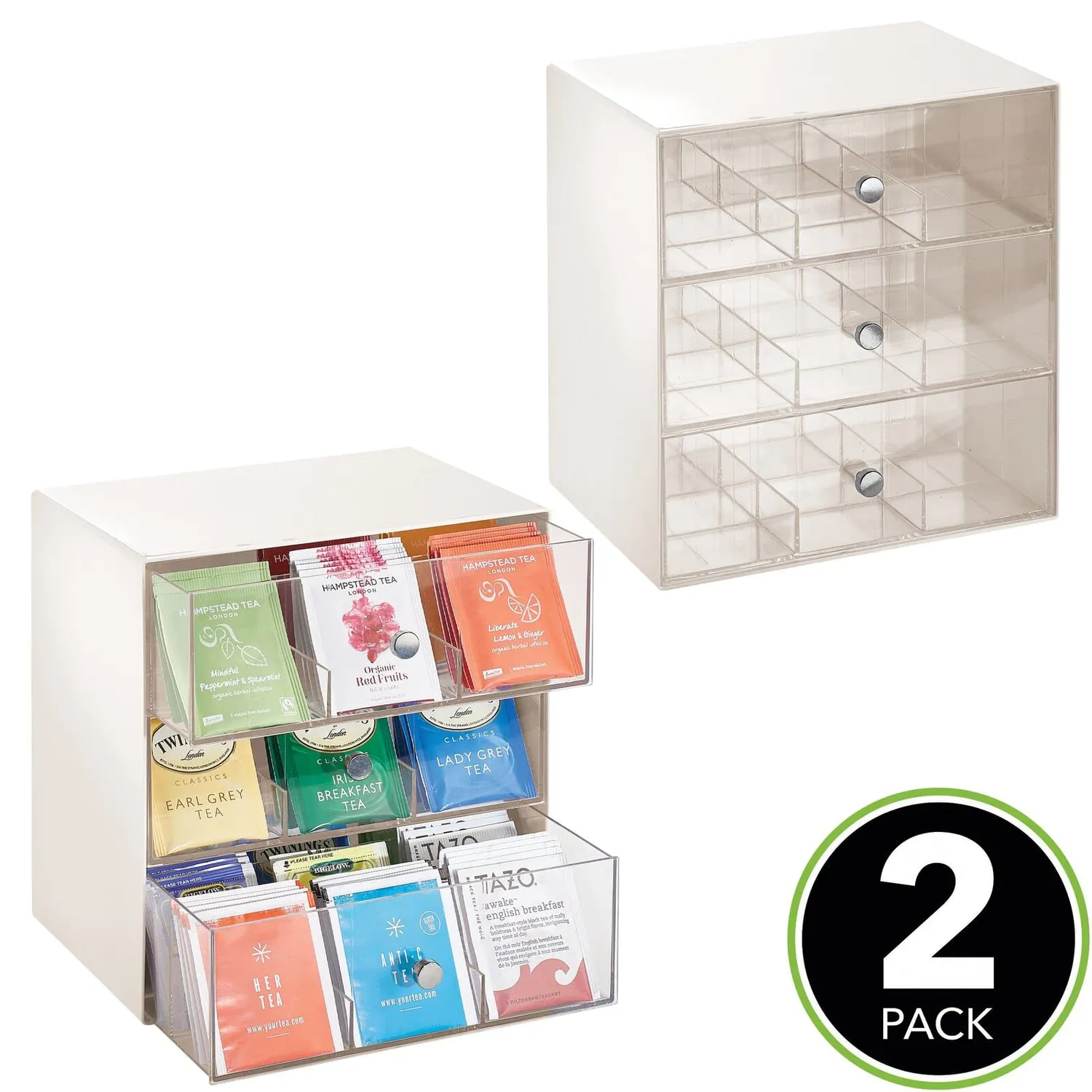 M Design Teebeutelbox 27 Fächer 3 Schubladen 2er-Set creme