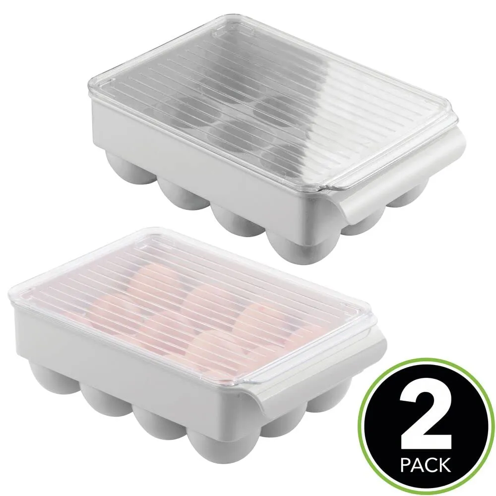 mDesign Eierbehälter 12 Eier Box grau transparent 2er Set stapelbar