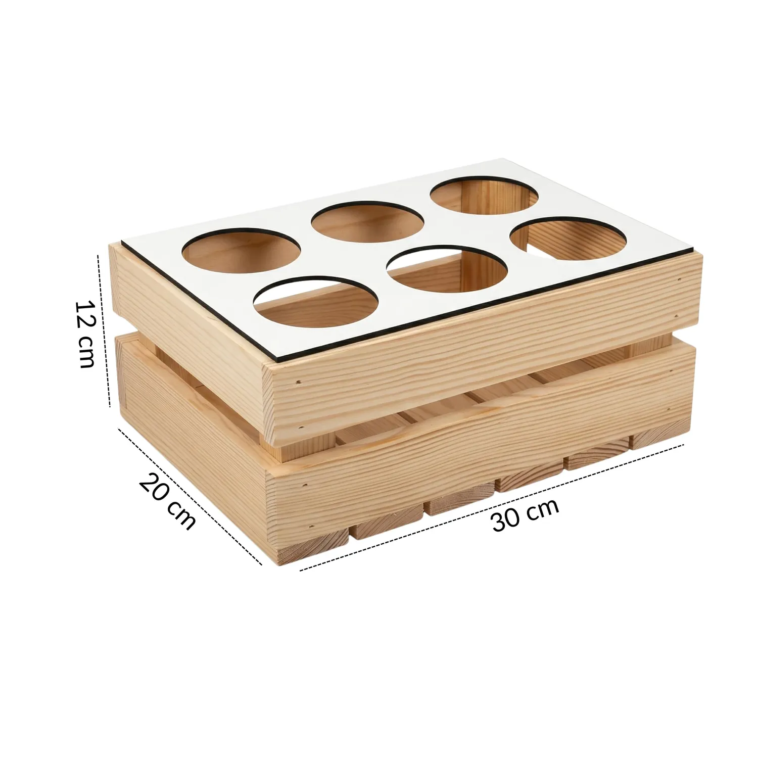 GoodFreshDecor Flaschenträger Holz 6x0,5L 30x20 Natur Weiß