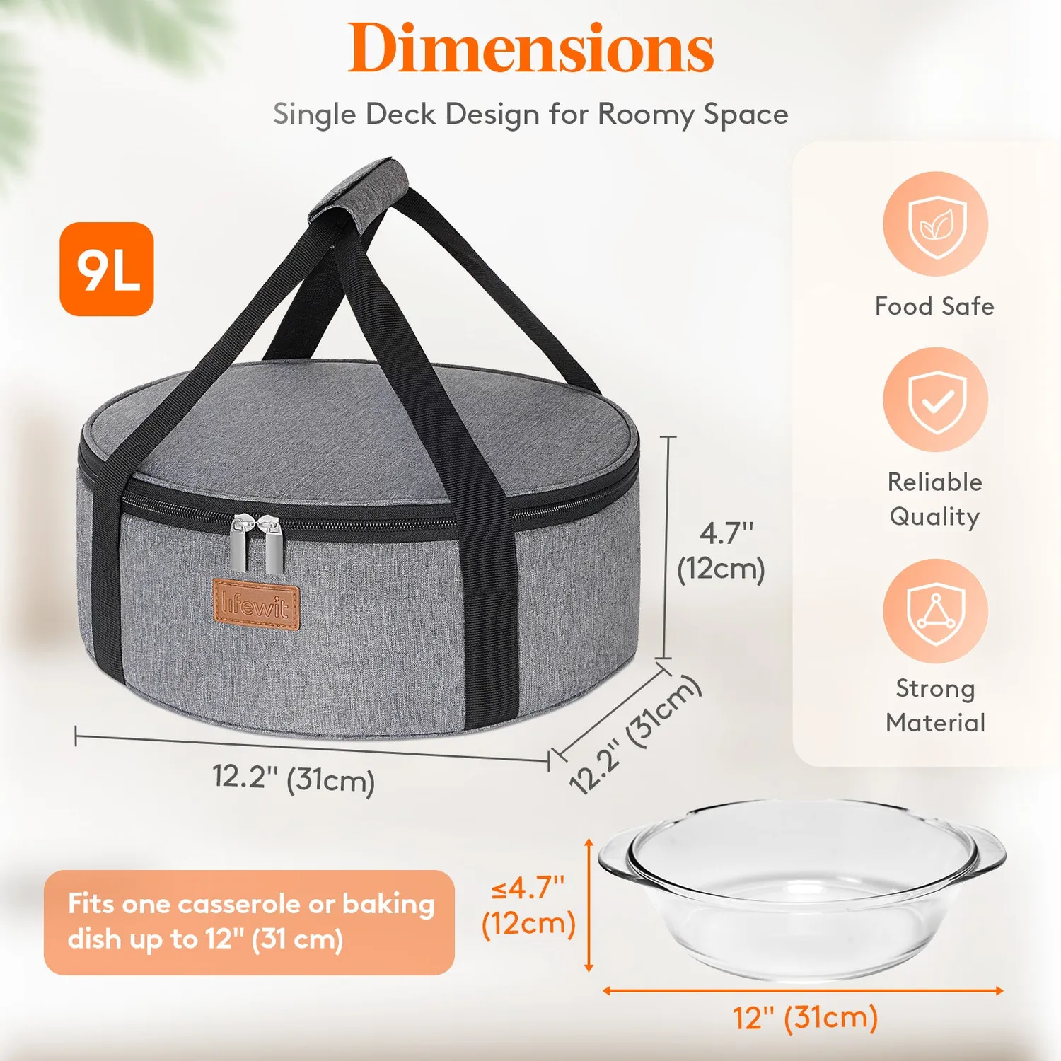 Lifewit Tortentasche Isoliert Rund Grau 31x31x12cm