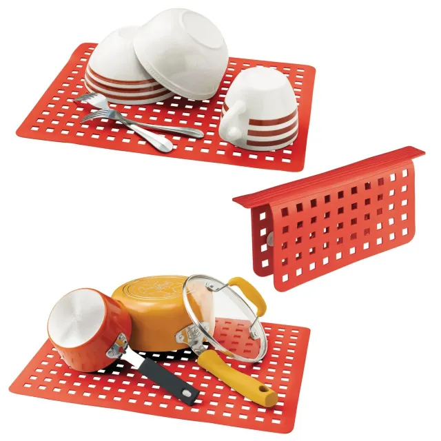 mDesign Spülbeckenschutz Set 3-teilig rot Kunststoff Matte