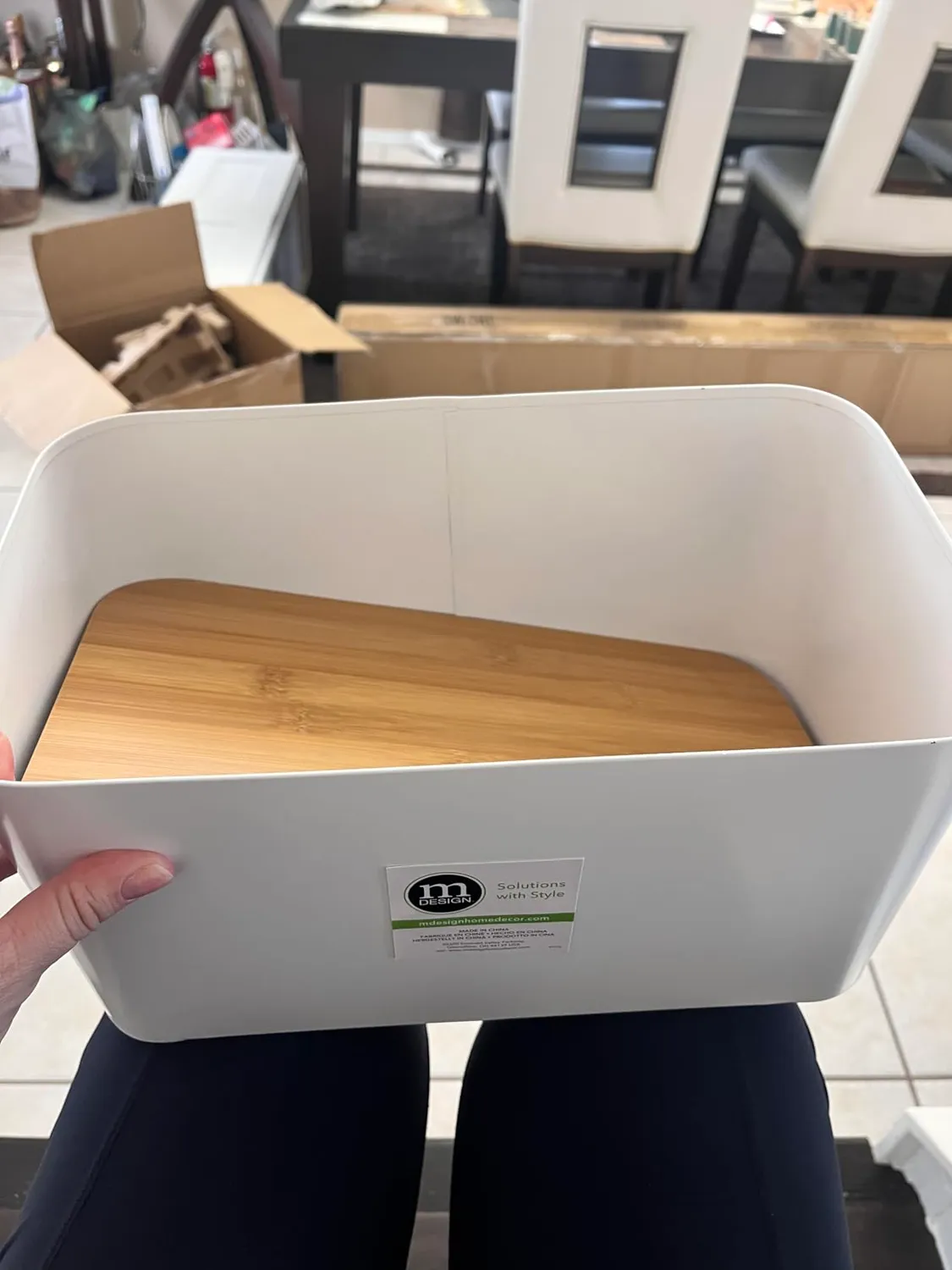 M Design Brotkasten Metall groß mattweiß Bambusdeckel