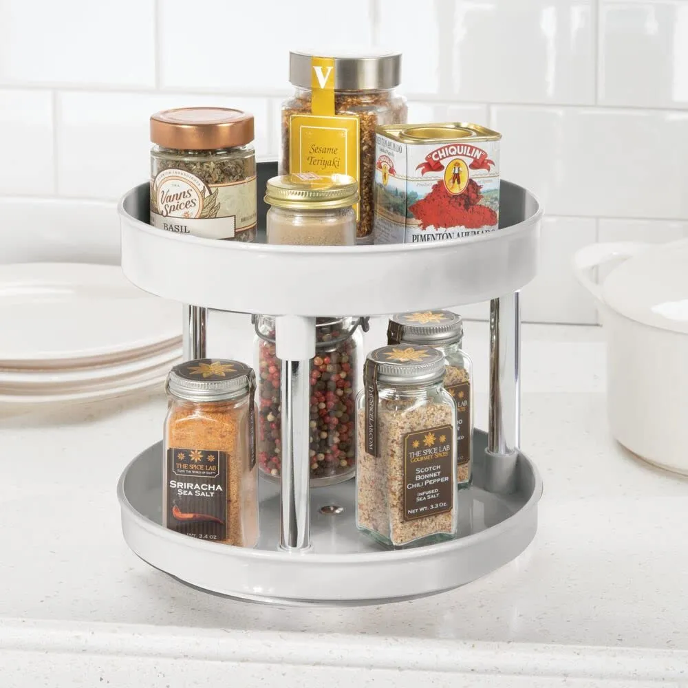 mDesign Lazy Susan Gewürzregal 2er-Set hellgrau drehbar