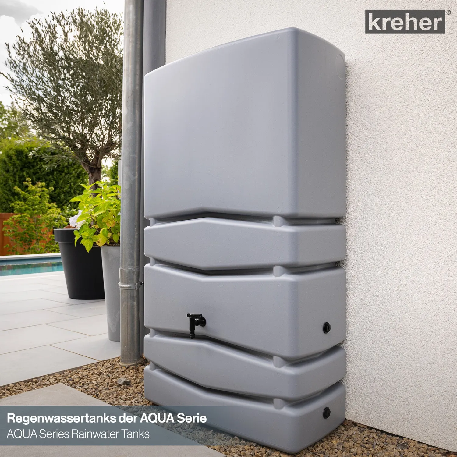 Kreher Aqua Tower Wassertank 650 Liter Grau glatt Hahn