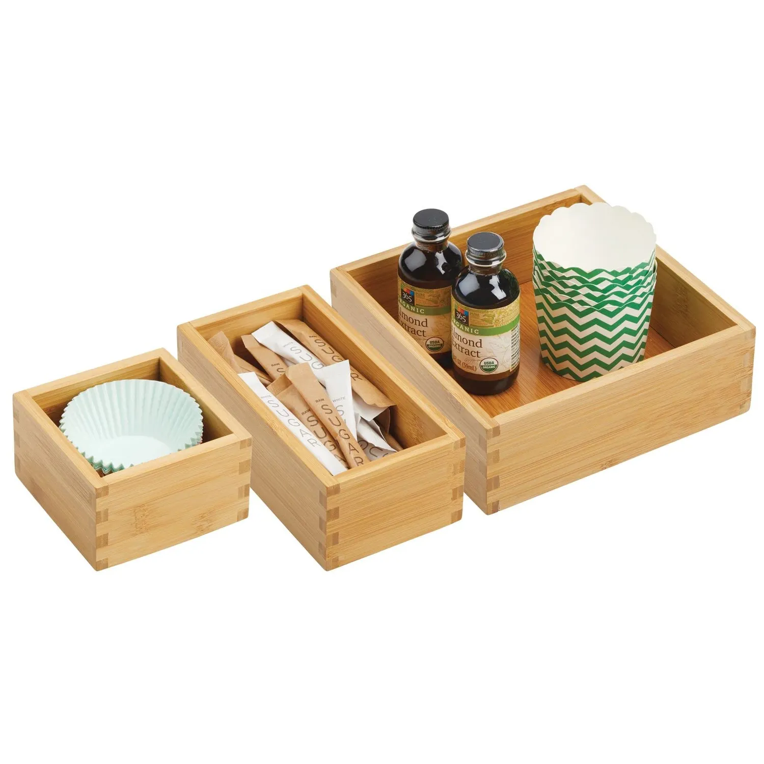 mDesign Schubladenbox Organizer Bambus 3er-Set natur