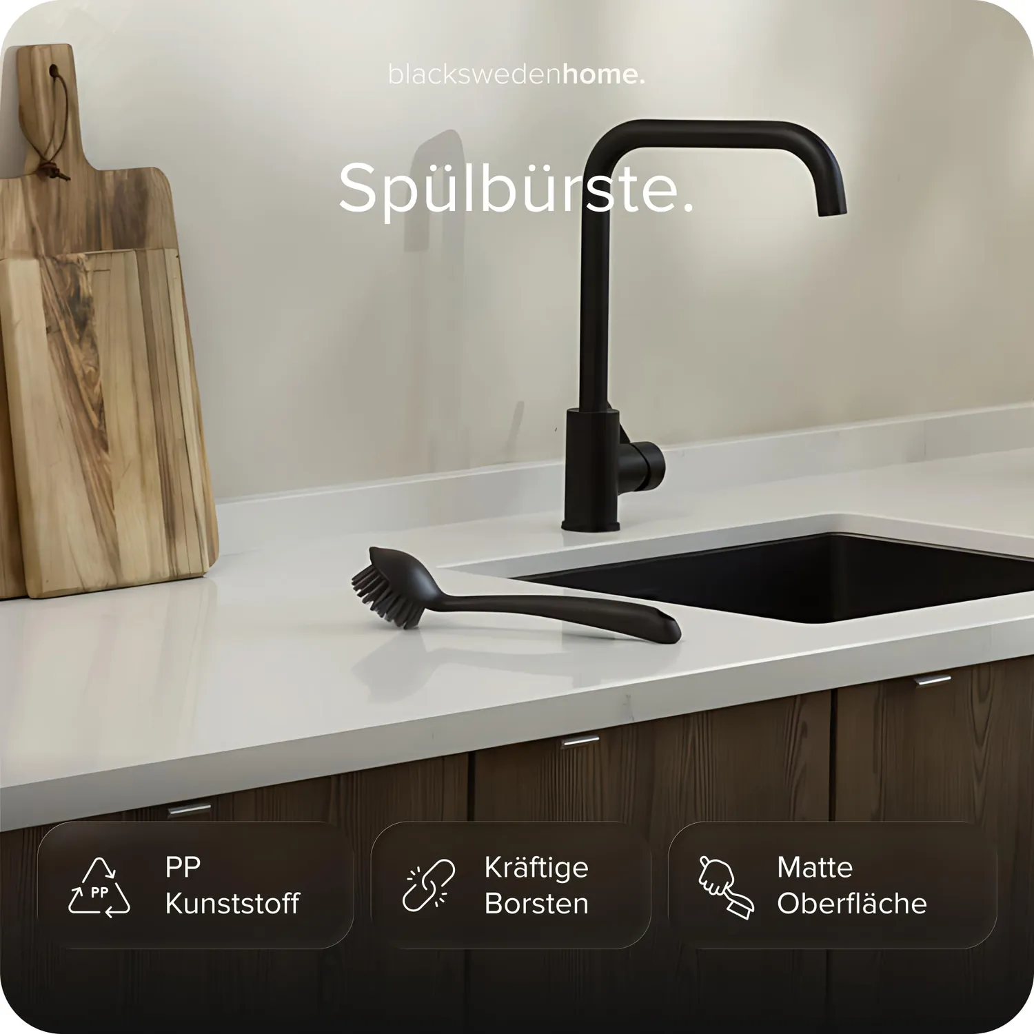 Black Spülbürste 2er-Set Schwarz Robuste Borsten