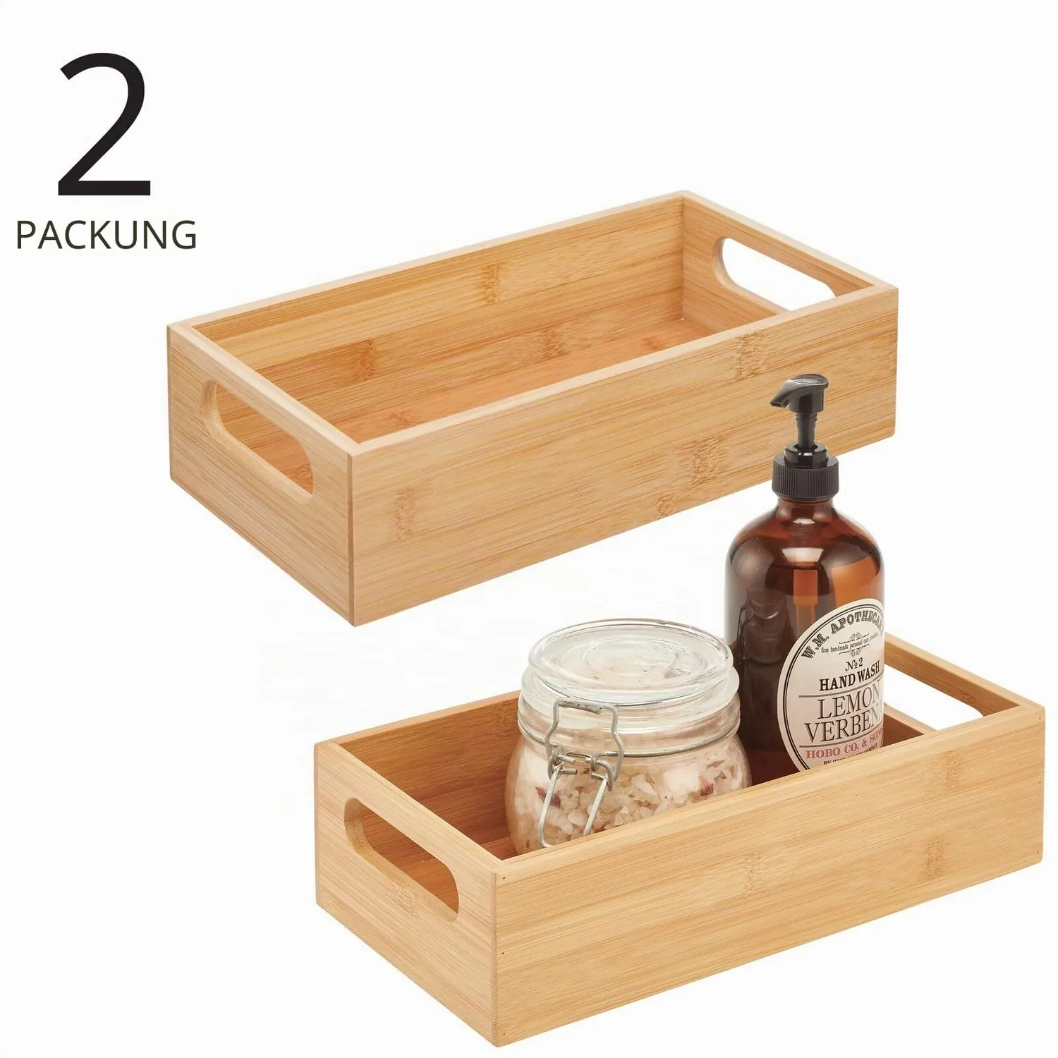 mDesign Aufbewahrungsbox 2er-Set Bambus natur mit Griff