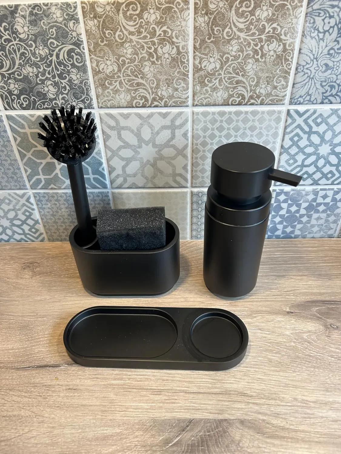 blackswedenhome Spülbecken Organizer Spül-Set schwarz matt Kunststein