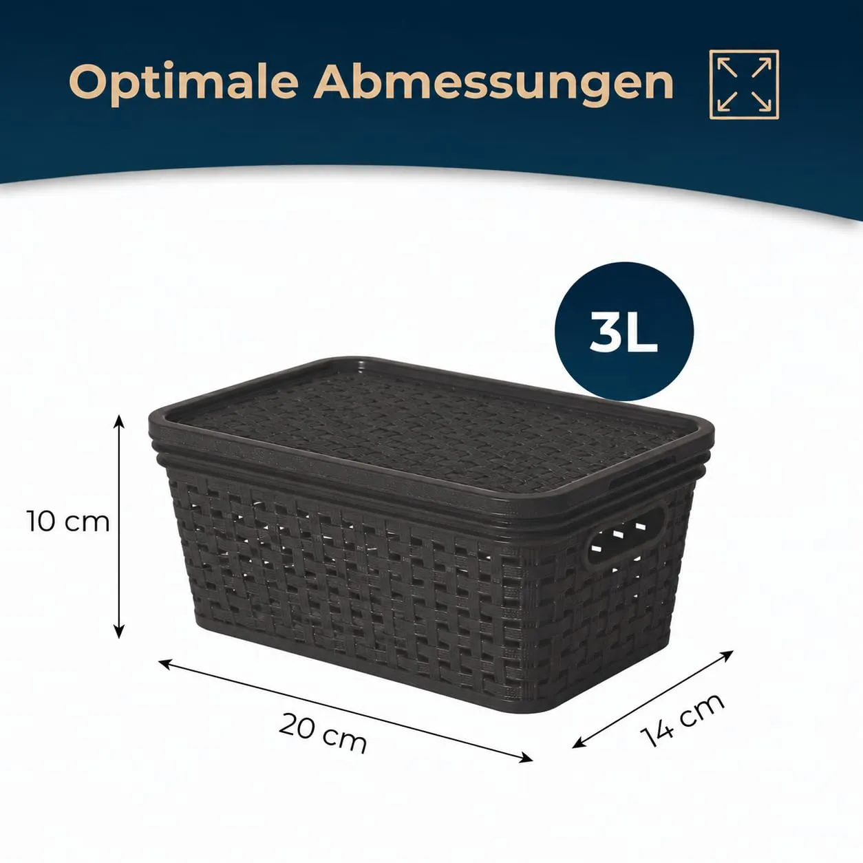 astor24 Premium Aufbewahrungsbox 3er Set 3 Liter Anthrazit