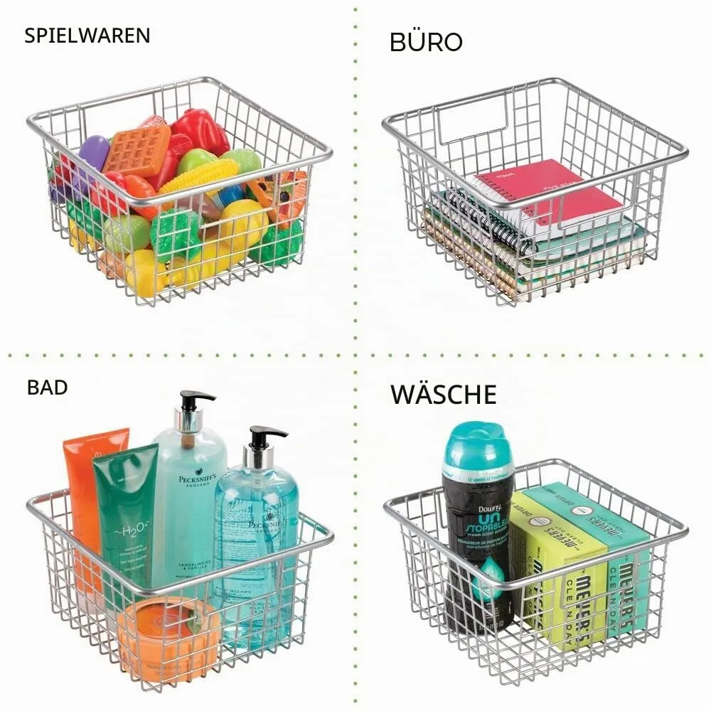 mDesign Gitterbox Drahtkorb silber 4er-Set mit Griffen