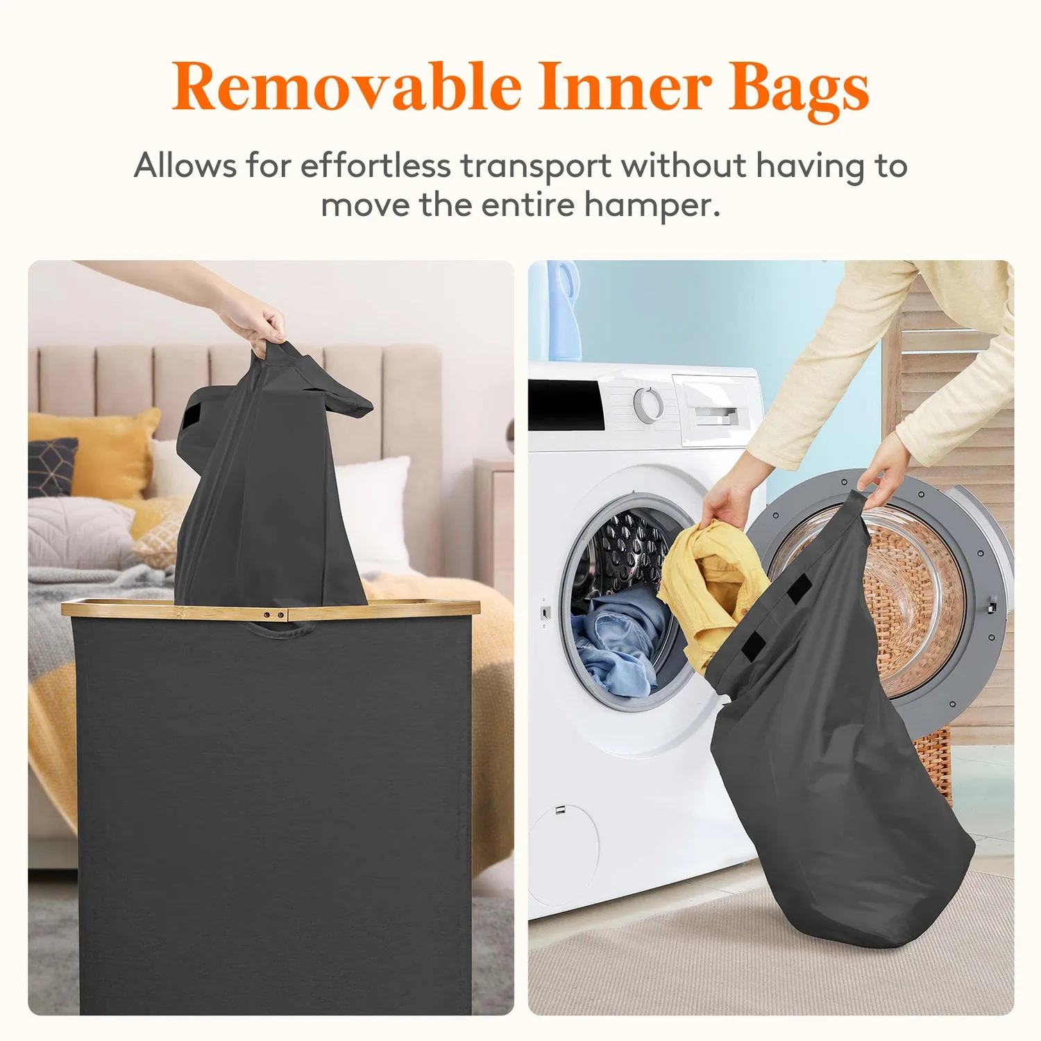Lifewit Wäschekorb 150L 3 Fächer Deckel Dunkelgrau