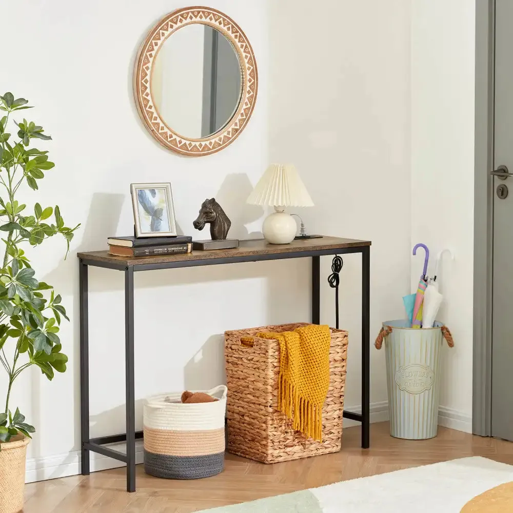 Lifewit Sofa Table Konsolentisch 100cm braun mit Steckdose
